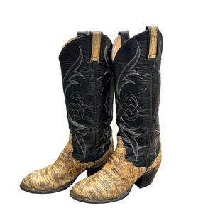 Tony Lama Black and Tan Heeled Boots